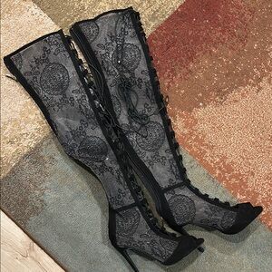 Black Lace Over-the-Knee Boots